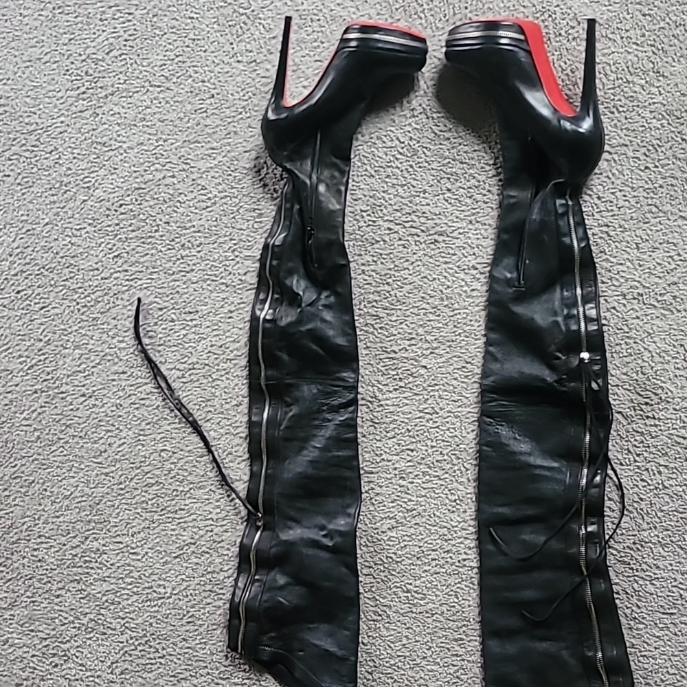 louboutin leather thigh high boots